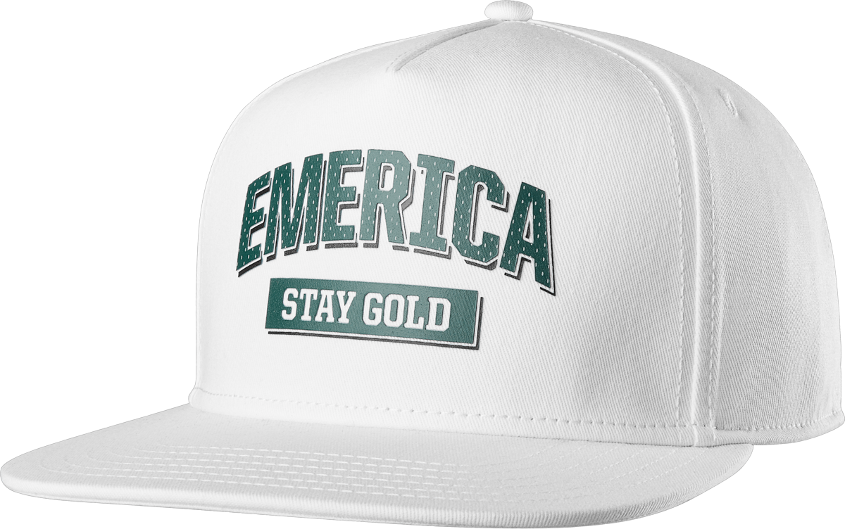 Emerica Mens Team Stay Gold Snapback White Hat