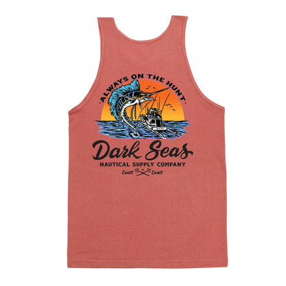 Dark Seas Men's Open Ocean Pigment Tank Top Sunset Coral T-Shirts