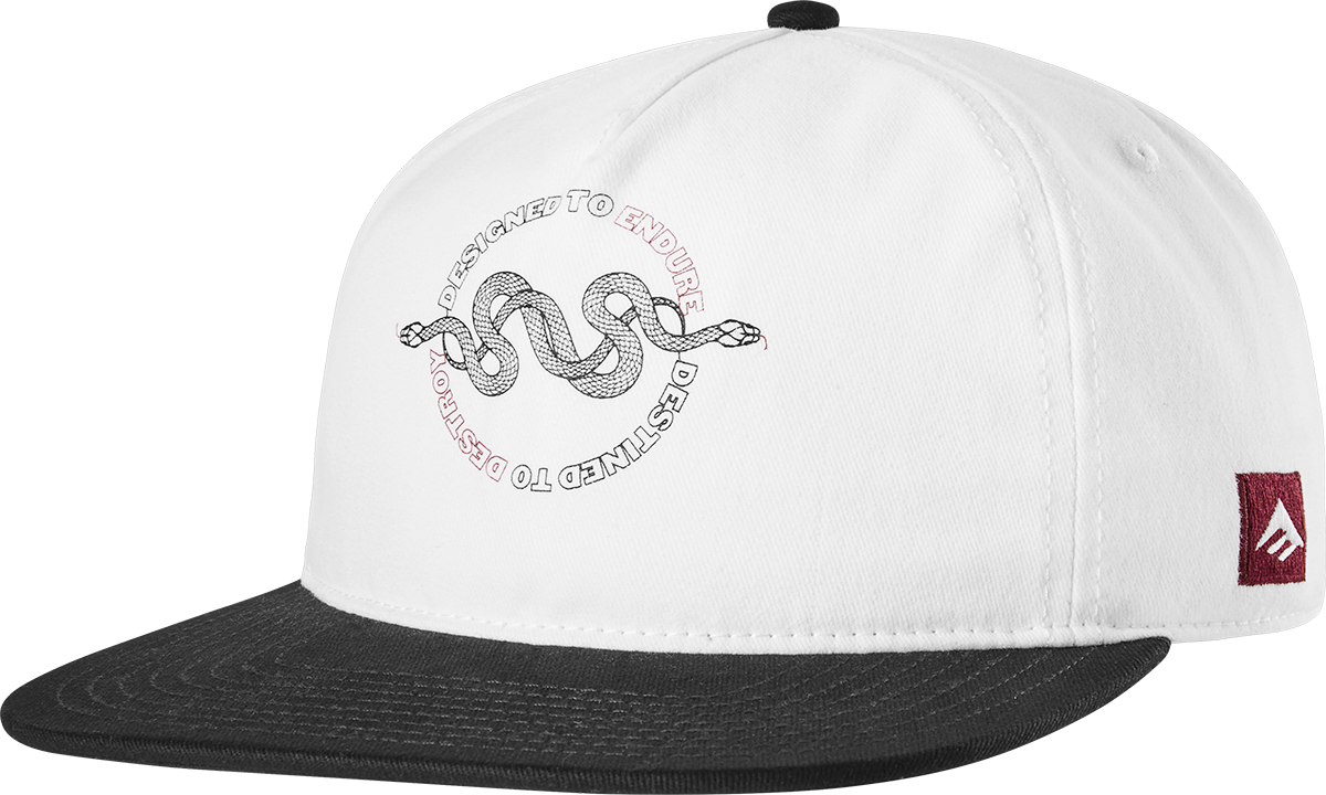 Emerica Mens Endure Destroy Snapback Black White Hat
