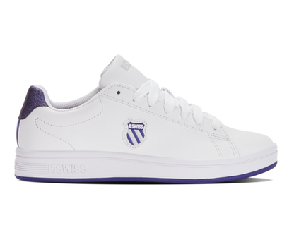 K-Swiss Women's Court Shield White Dawn Blue Blue Metallic Shoes