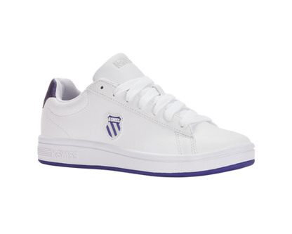 K-Swiss Women's Court Shield White Dawn Blue Blue Metallic Shoes