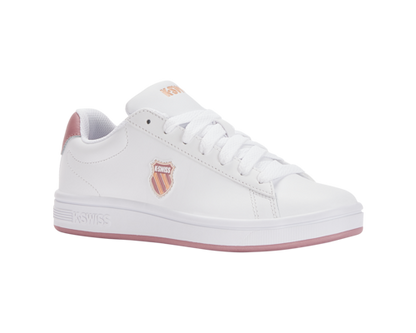 K-Swiss Women's Court Shield White Foxglove Almost Apricot Shoes