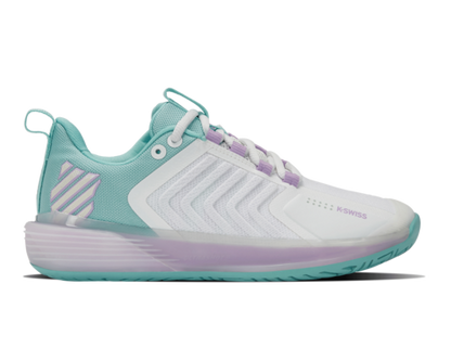 K-Swiss Women's Ultrashot 3 Brilliant White Angel Blue Sheer Lilac Shoes