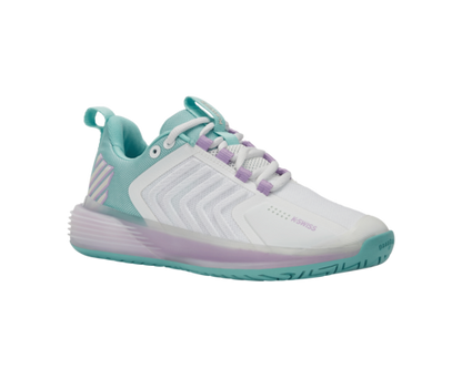 K-Swiss Women's Ultrashot 3 Brilliant White Angel Blue Sheer Lilac Shoes