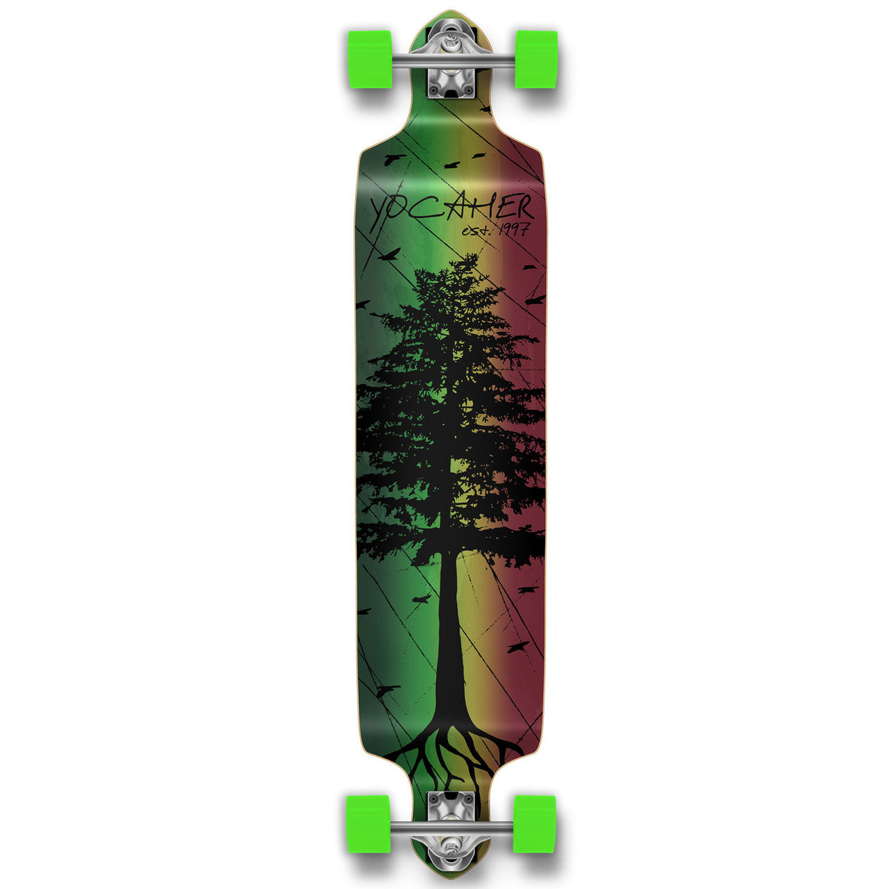 Yocaher Drop Down Longboard Complete - In the Pines : Rasta
