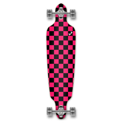 Yocaher Drop Through Longboard Complete - Checker Pink