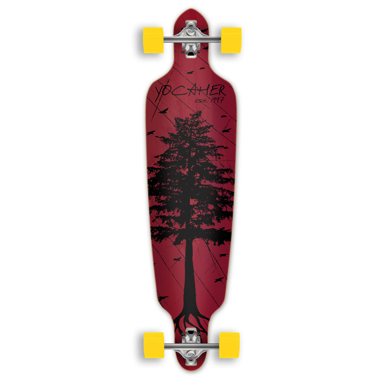 Yocaher Drop Through Longboard Complete - In the Pines : Red