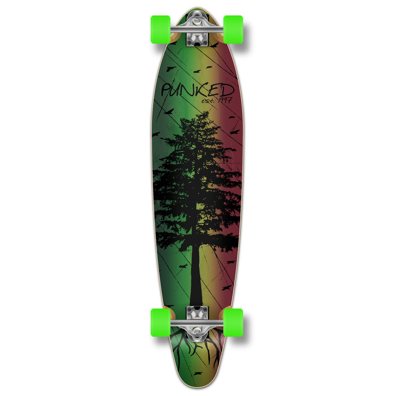 Yocaher Kicktail Longboard Complete - In the Pines : Rasta
