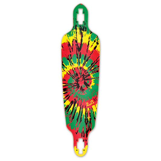 Yocaher Drop Through Longboard Deck - Tiedye Rasta