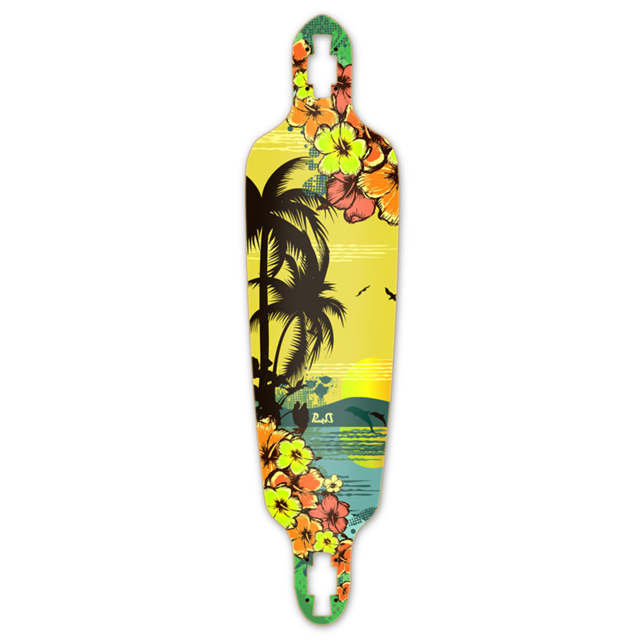 Yocaher Drop Through Longboard Deck - Tropical Day