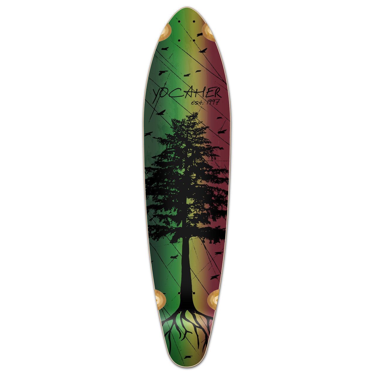 Yocaher Kicktail Longboard Deck - In the Pines Rasta