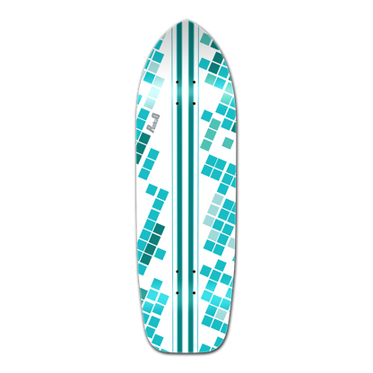 Yocaher Old School Longboard Deck - White Digital Wave