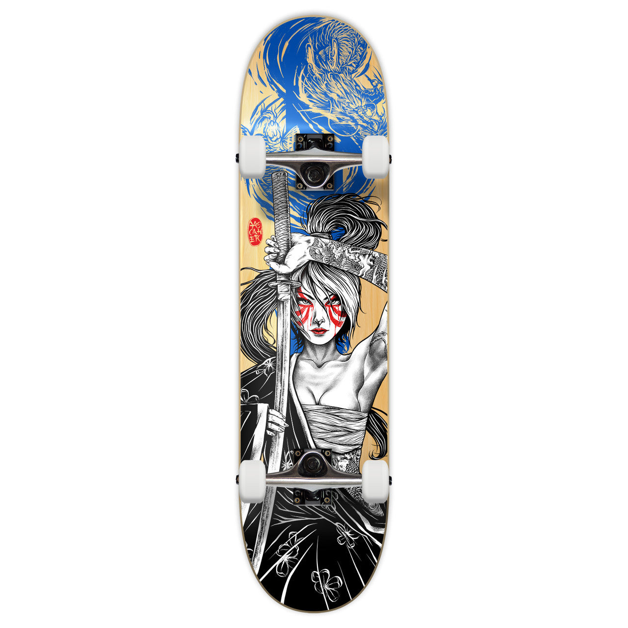 Yocaher Complete Skateboard 7.75" - Samurai Series - Girl Samurai Blue Dragon