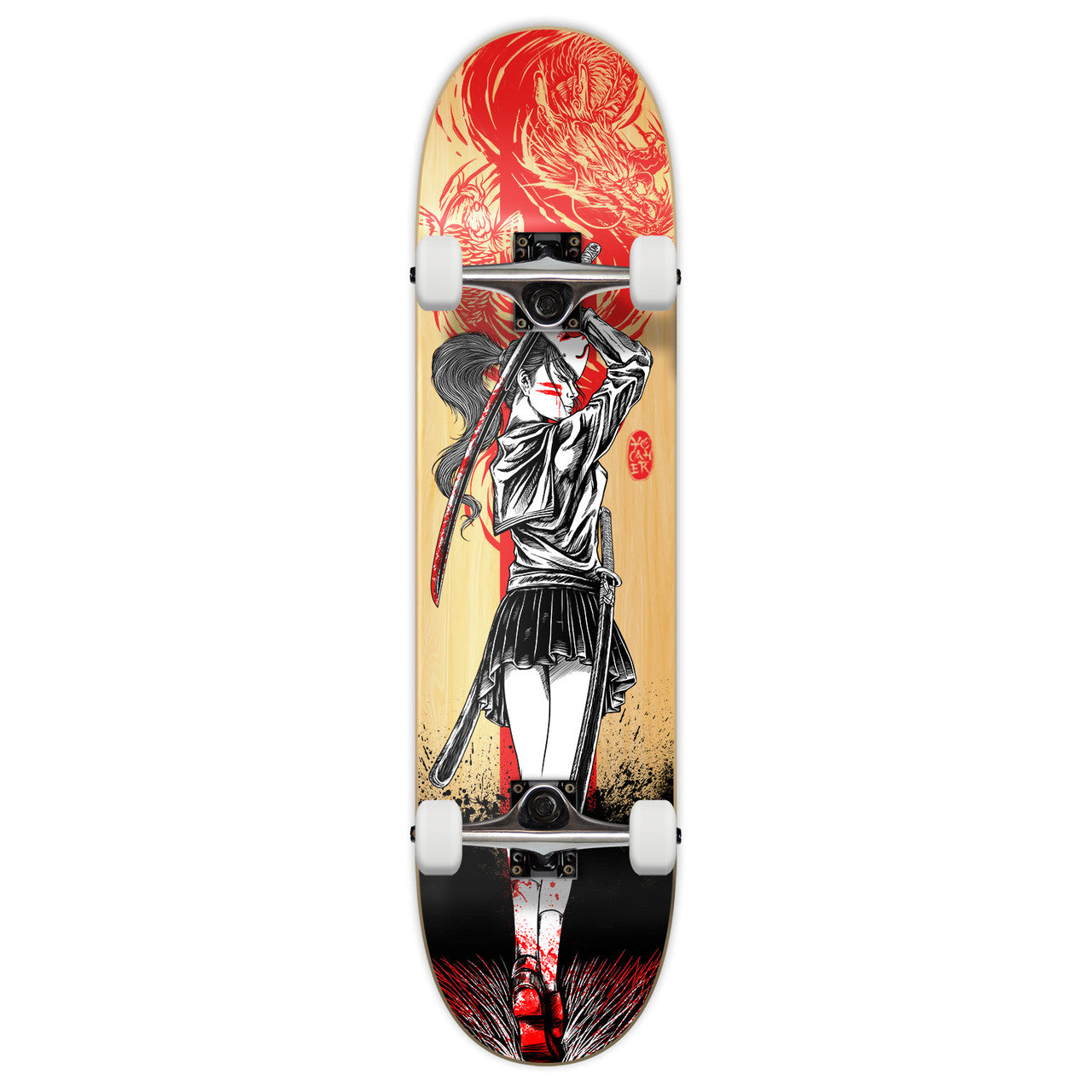 Yocaher Complete Skateboard 7.75" - Samurai Series - Girl Samurai Red Dragon